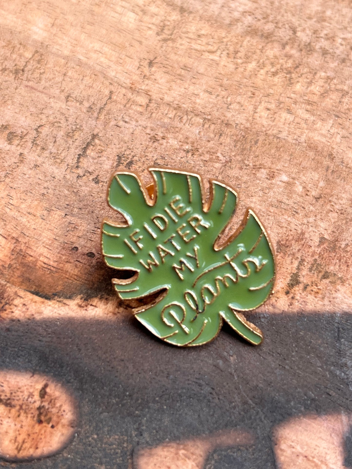 Monstera Leaf Enamel Pin - "If I Die, Water My Plants" π¦π±